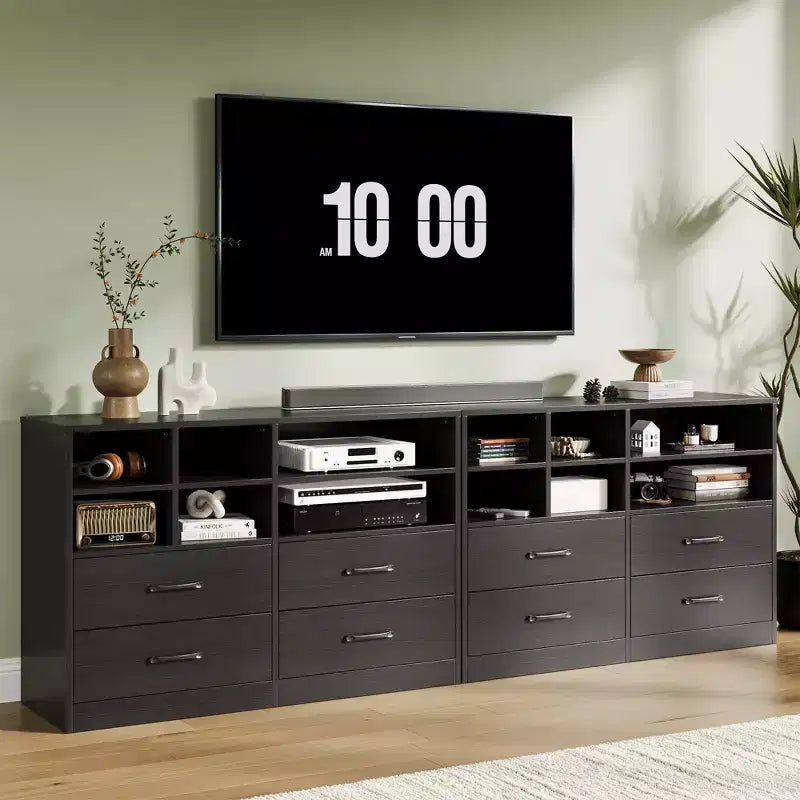 Commode moderne de 120 cm, organisateur avec 4 tiroirs et 6 compartiments de rangement ajustables pour salon, chambre, couloir