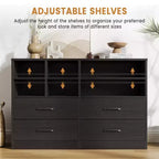 Commode moderne de 120 cm, organisateur avec 4 tiroirs et 6 compartiments de rangement ajustables pour salon, chambre, couloir