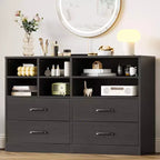 Modern 47.3 Chest of Drawers, Dresser Organizers with 4 Drawer and 6 Adjustable Storage Cubbies for Living Room, Bedroom, Hallway