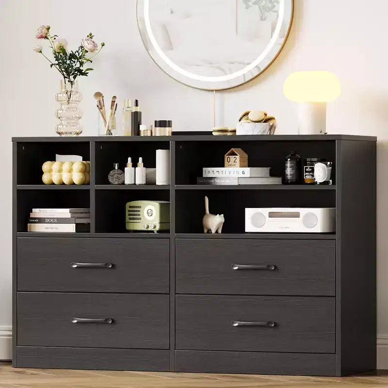 Modern 47.3 Chest of Drawers, Dresser Organizers with 4 Drawer and 6 Adjustable Storage Cubbies for Living Room, Bedroom, Hallway