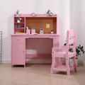 TROPOW Kids Desk, Study Desk and Chair Set for Boys and Girl, Wooden Kids Writing Table with Bookshelf, Cabinet and Drawer for Ages 3-8, Pink