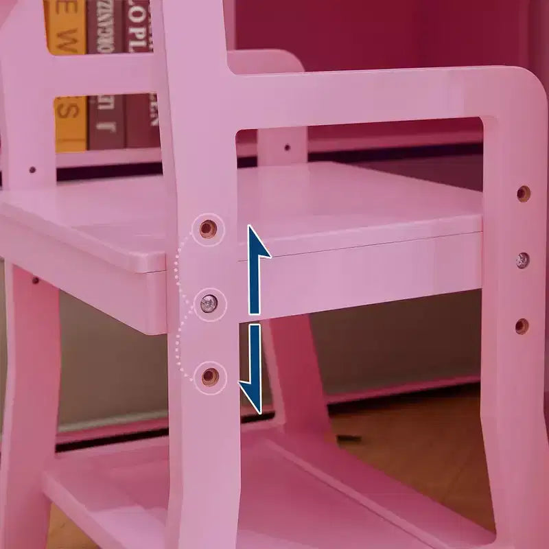 Bureau pour enfants, ensemble bureau et chaise pour garçons et filles, table d'écriture en bois pour enfants avec étagère, placard et tiroir pour les 3-8 ans, rose