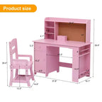 Bureau pour enfants, ensemble bureau et chaise pour garçons et filles, table d'écriture en bois pour enfants avec étagère, placard et tiroir pour les 3-8 ans, rose