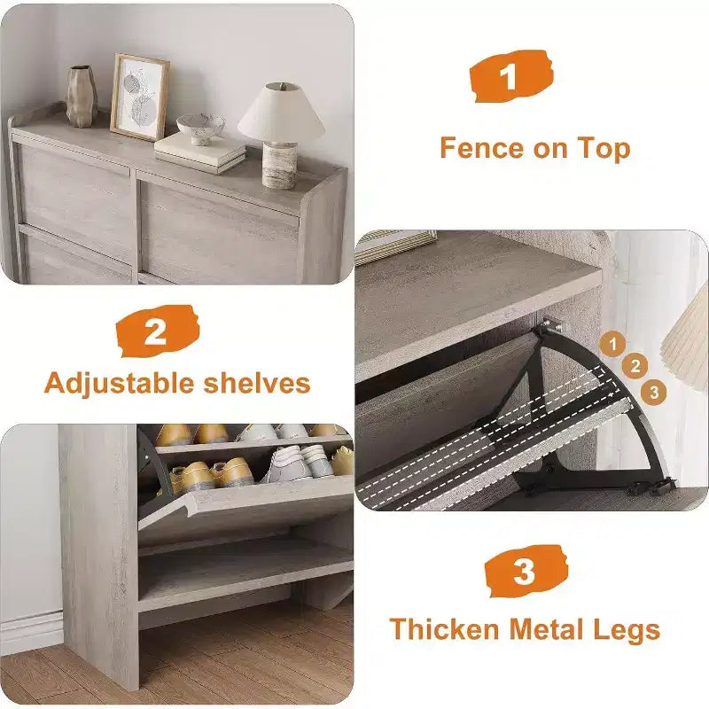 Meuble à chaussures 3 tiroirs basculants, Organisateur de rangement pour chaussures d'entrée moderne, Espace réglable