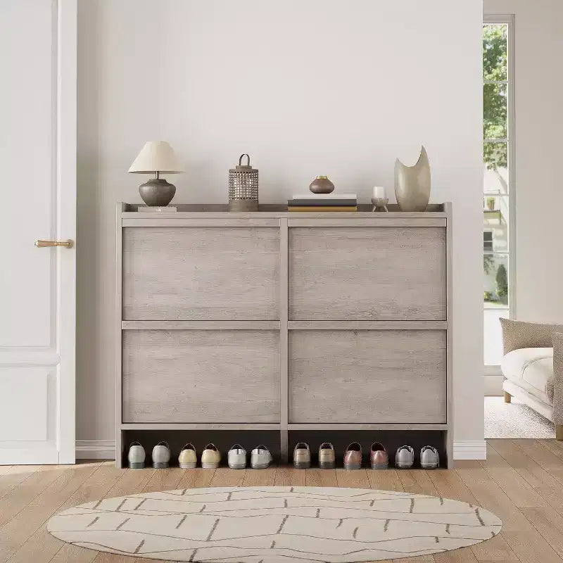 Meuble à chaussures 3 tiroirs basculants, Organisateur de rangement pour chaussures d'entrée moderne, Espace réglable
