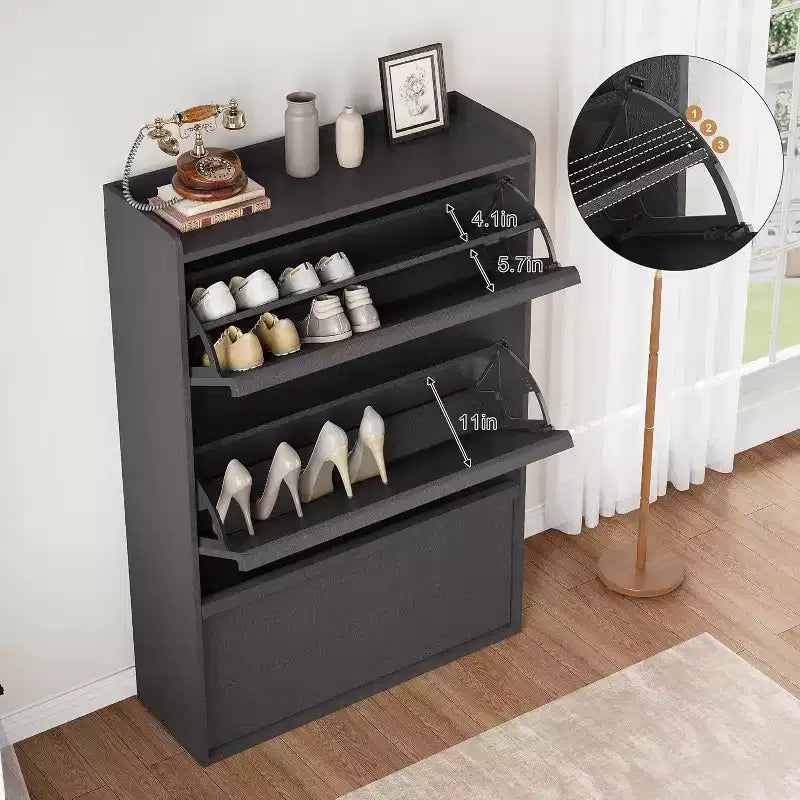 Meuble à chaussures 3 tiroirs basculants, Organisateur de rangement pour chaussures d'entrée moderne, Espace réglable