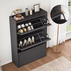 Meuble à chaussures 3 tiroirs basculants, Organisateur de rangement pour chaussures d'entrée moderne, Espace réglable