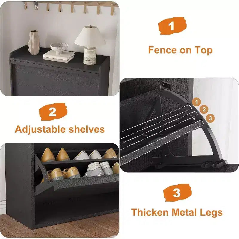 Meuble à chaussures 3 tiroirs basculants, Organisateur de rangement pour chaussures d'entrée moderne, Espace réglable