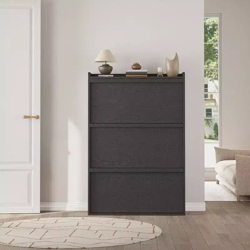 Meuble à chaussures 3 tiroirs basculants, Organisateur de rangement pour chaussures d'entrée moderne, Espace réglable