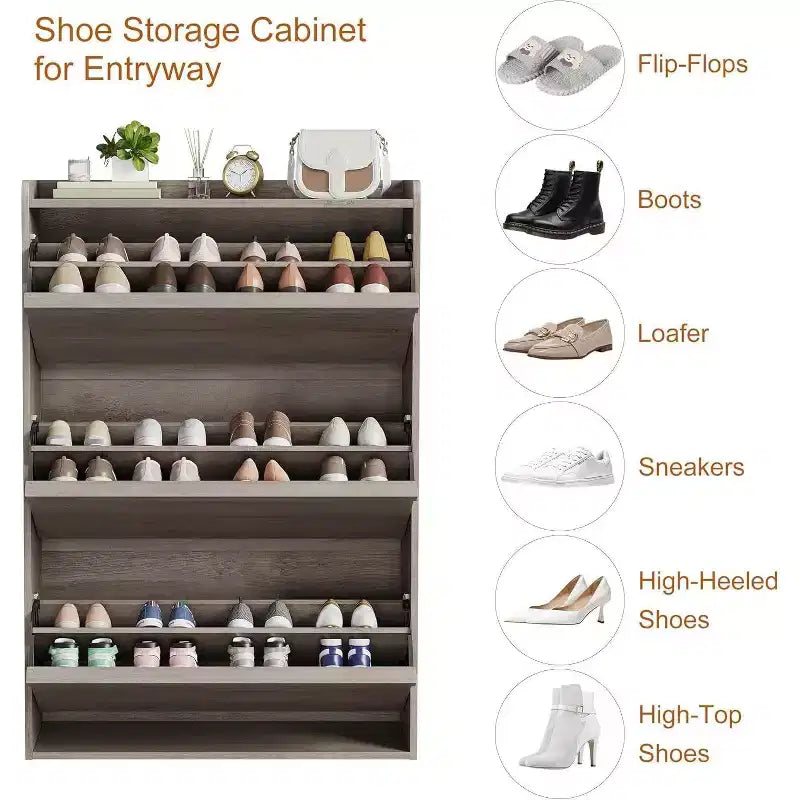 Meuble à chaussures 3 tiroirs basculants, Organisateur de rangement pour chaussures d'entrée moderne, Espace réglable