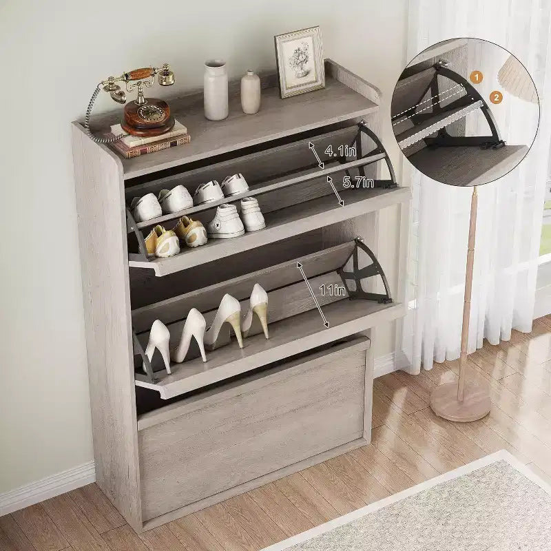 Meuble à chaussures 3 tiroirs basculants, Organisateur de rangement pour chaussures d'entrée moderne, Espace réglable
