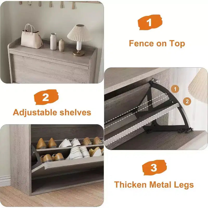 Meuble à chaussures 3 tiroirs basculants, Organisateur de rangement pour chaussures d'entrée moderne, Espace réglable