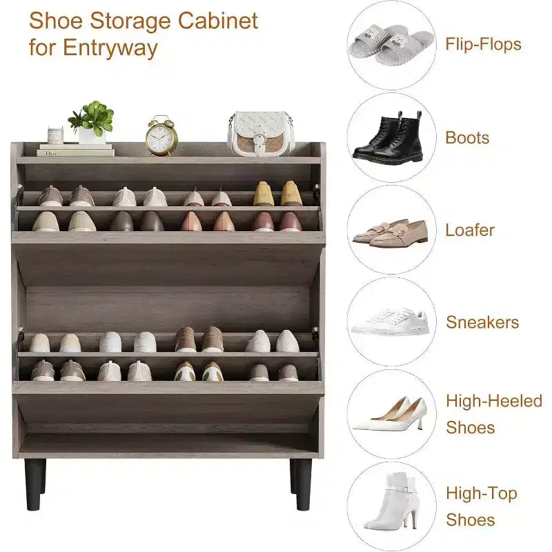 Meuble à chaussures 3 tiroirs basculants, Organisateur de rangement pour chaussures d'entrée moderne, Espace réglable