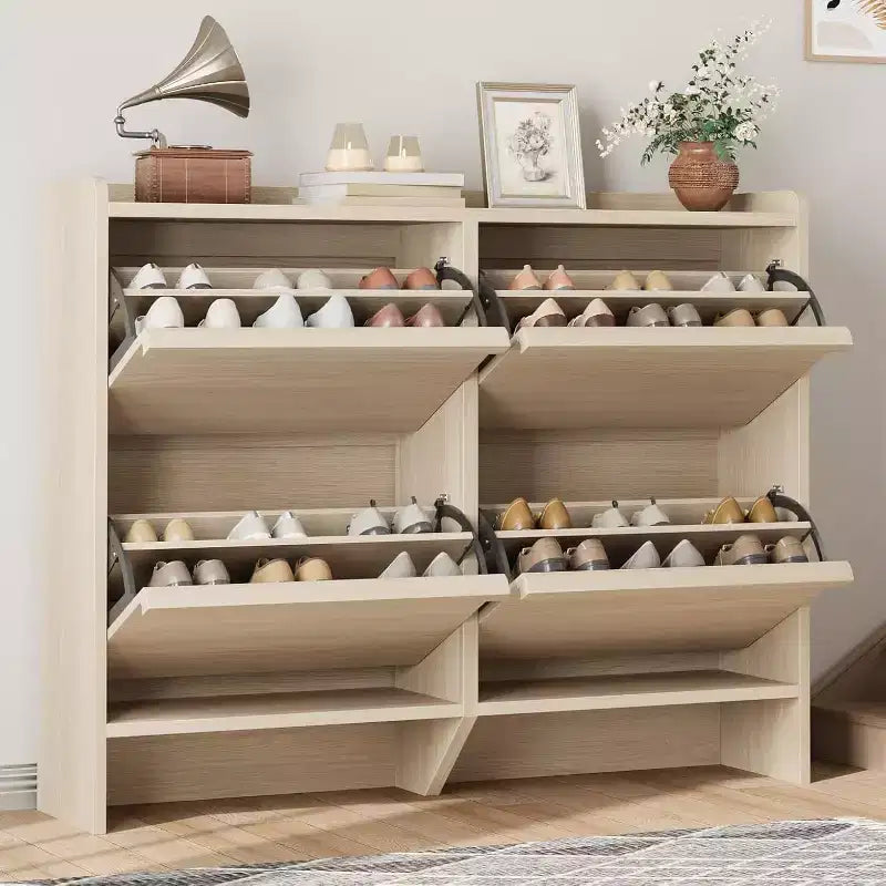 Meuble à chaussures 3 tiroirs basculants, Organisateur de rangement pour chaussures d'entrée moderne, Espace réglable