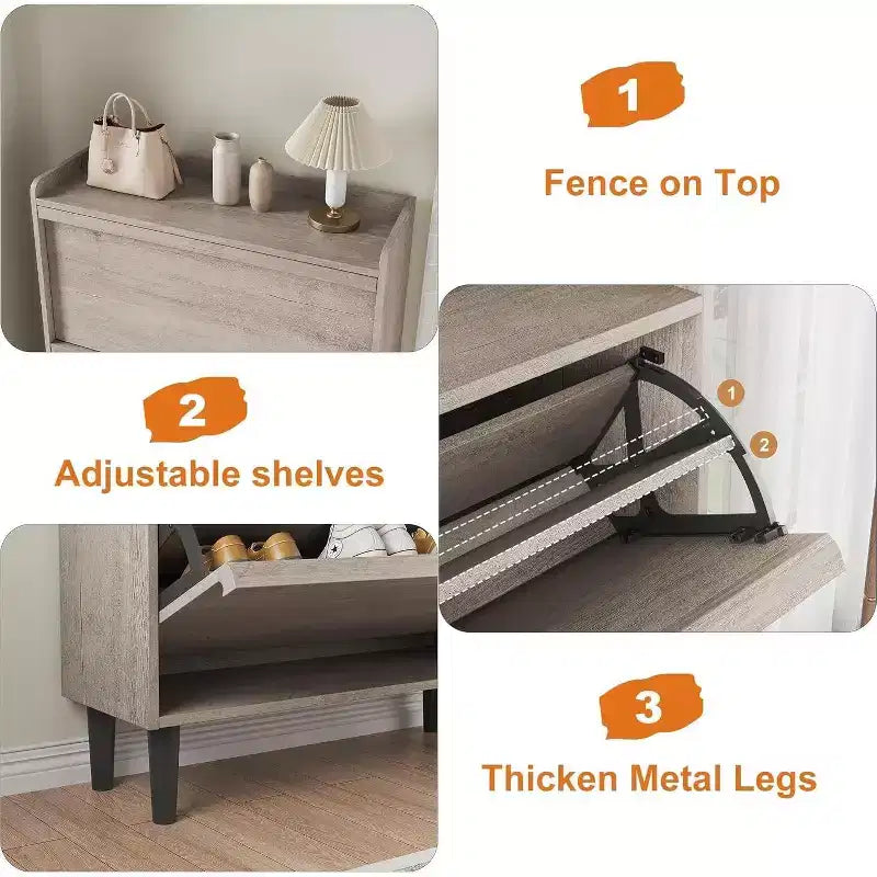 Meuble à chaussures 3 tiroirs basculants, Organisateur de rangement pour chaussures d'entrée moderne, Espace réglable