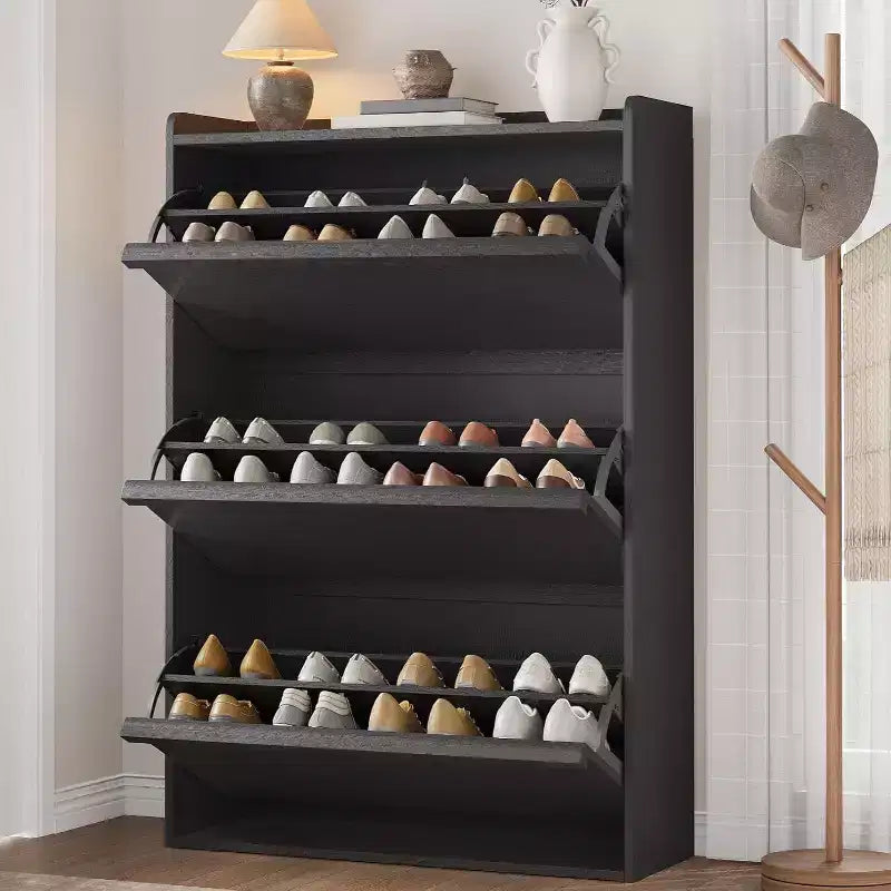 Meuble à chaussures 3 tiroirs basculants, Organisateur de rangement pour chaussures d'entrée moderne, Espace réglable