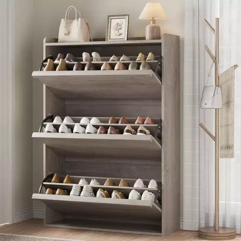 Meuble à chaussures 3 tiroirs basculants, Organisateur de rangement pour chaussures d'entrée moderne, Espace réglable