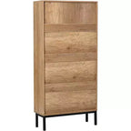 Meuble à chaussures en rotin naturel, organisateur de chaussures d'entrée à 3 niveaux et 6 compartiments, poignée en bois et base en métal mat, 26,6x9,4x48,2