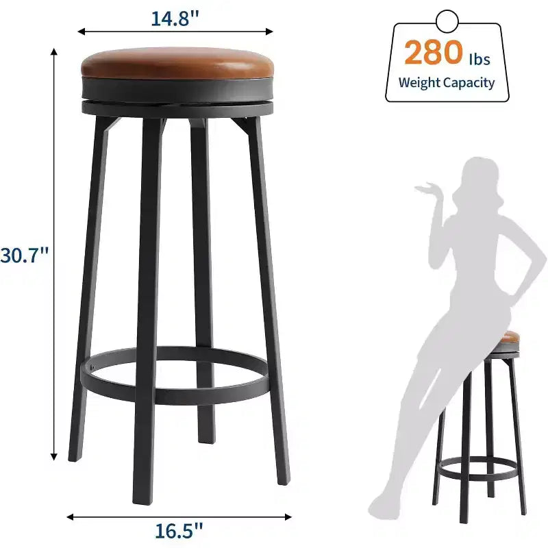 Lot de 4 tabourets de bar modernes pivotants, hauteur de comptoir de 78 cm, avec repose-pieds, assise en cuir PU et cadre métallique robuste