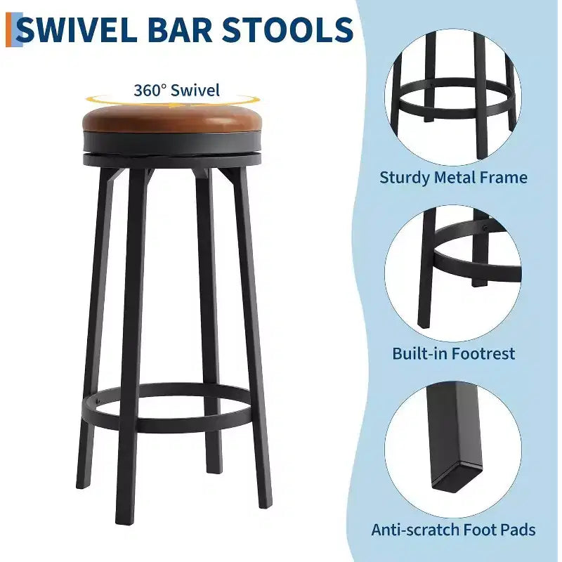 Lot de 4 tabourets de bar modernes pivotants, hauteur de comptoir de 78 cm, avec repose-pieds, assise en cuir PU et cadre métallique robuste
