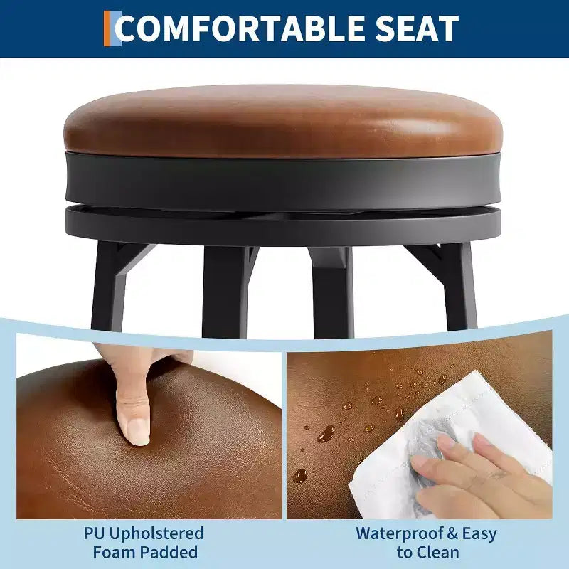 Lot de 4 tabourets de bar modernes pivotants, hauteur de comptoir de 78 cm, avec repose-pieds, assise en cuir PU et cadre métallique robuste