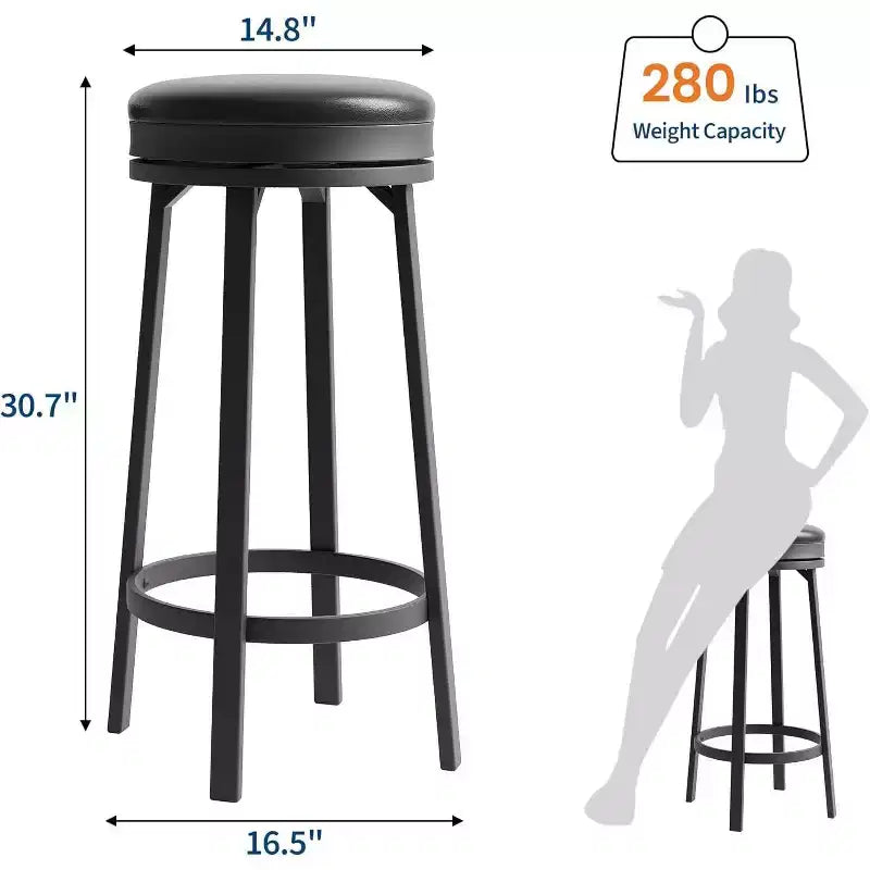 Lot de 4 tabourets de bar modernes pivotants, hauteur de comptoir de 78 cm, avec repose-pieds, assise en cuir PU et cadre métallique robuste
