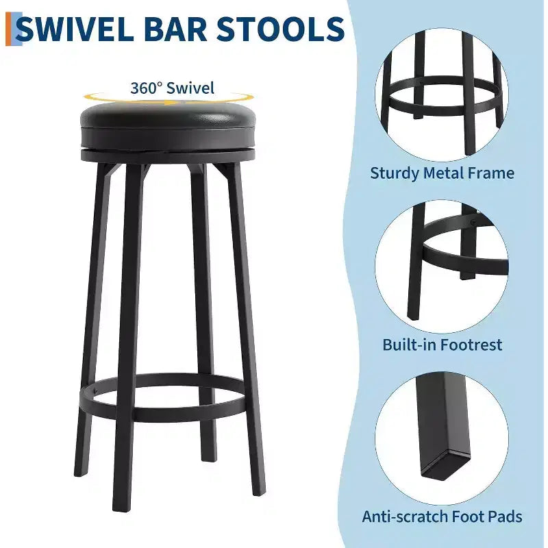 Lot de 4 tabourets de bar modernes pivotants, hauteur de comptoir de 78 cm, avec repose-pieds, assise en cuir PU et cadre métallique robuste