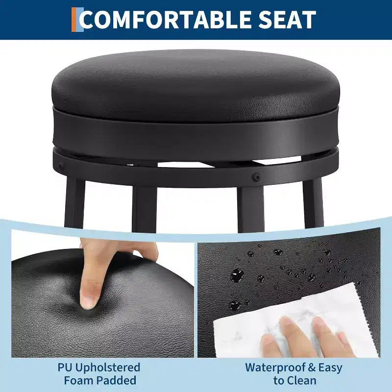 Lot de 4 tabourets de bar modernes pivotants, hauteur de comptoir de 78 cm, avec repose-pieds, assise en cuir PU et cadre métallique robuste