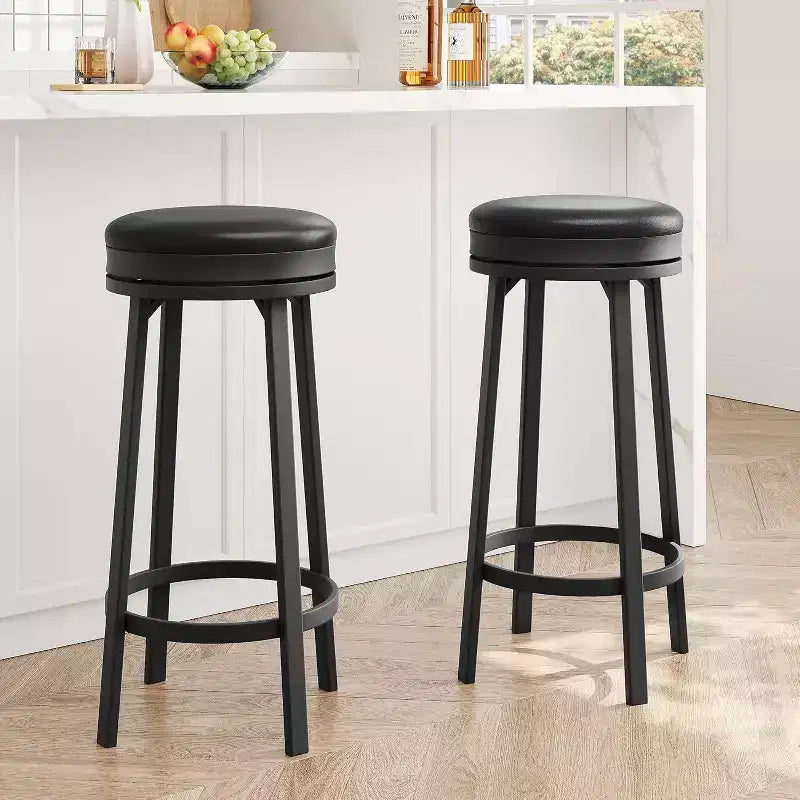 Set of 4 Modern Swivel Bar Stools, 30.7 Counter Height Round Barstools with Footrest, PU Leather Upholstered Seat & Sturdy Metal Frame