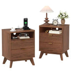 Table de chevet cannelée moderne, Table d'appoint en bois, Table d'appoint avec 2 tiroirs + étagère ouverte, Table de chevet pour chambre à coucher, salon