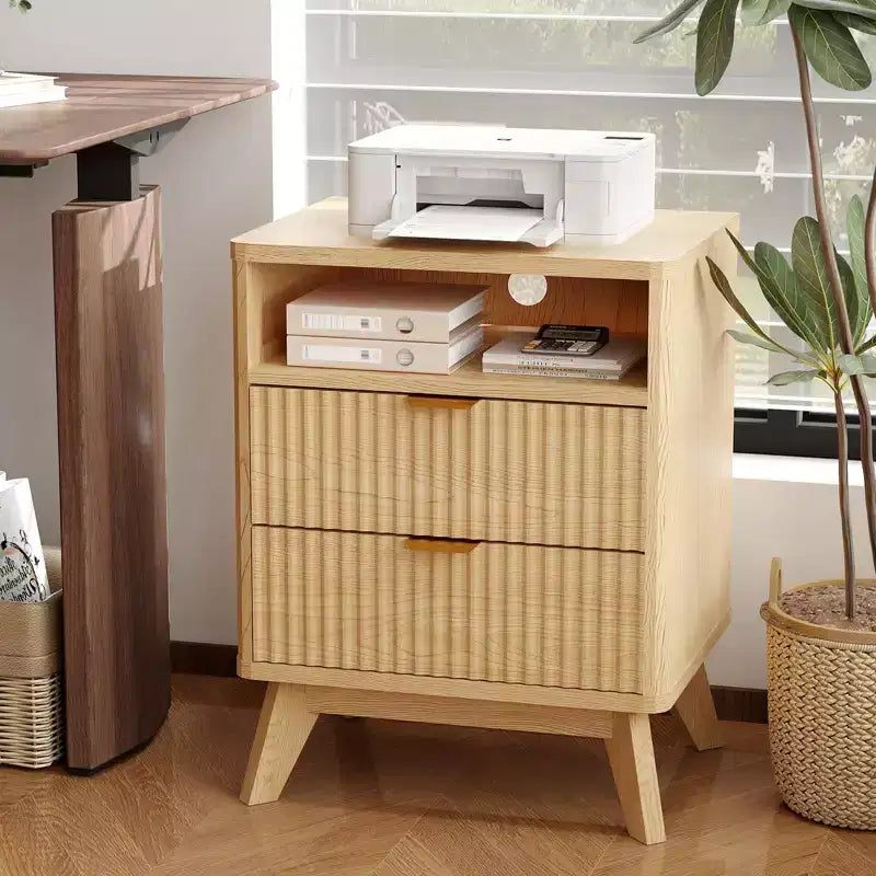 Table de chevet cannelée moderne, Table d'appoint en bois, Table d'appoint avec 2 tiroirs + étagère ouverte, Table de chevet pour chambre à coucher, salon