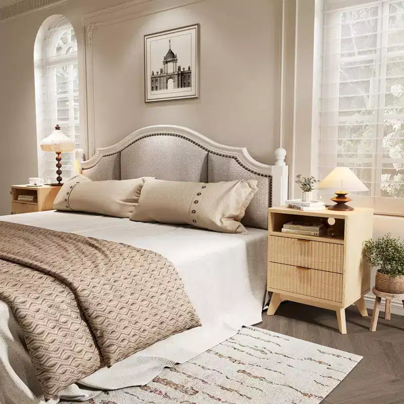 Table de chevet cannelée moderne, Table d'appoint en bois, Table d'appoint avec 2 tiroirs + étagère ouverte, Table de chevet pour chambre à coucher, salon