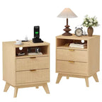 Table de chevet cannelée moderne, Table d'appoint en bois, Table d'appoint avec 2 tiroirs + étagère ouverte, Table de chevet pour chambre à coucher, salon