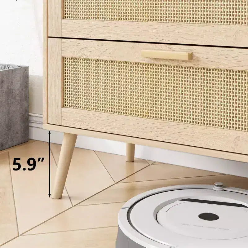 Commode en rotin à 6 tiroirs pour chambre à coucher, Commode moderne à 6 tiroirs, Armoire de rangement en rotin avec poignées en bois