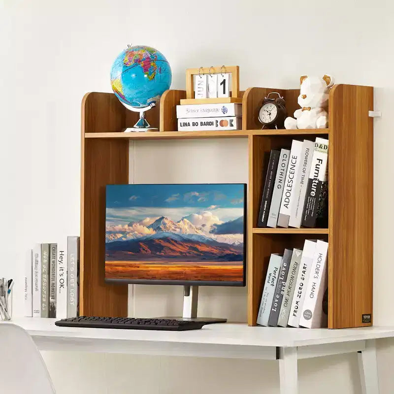 Étagère de bureau, organisateur de rangement de bureau en bois à 2 niveaux, étagère de rangement de bureau en bois de 37,2 x 9,5 x 28,9 cm, marron