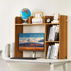 Étagère de bureau, organisateur de rangement de bureau en bois à 2 niveaux, étagère de rangement de bureau en bois de 37,2 x 9,5 x 28,9 cm, marron