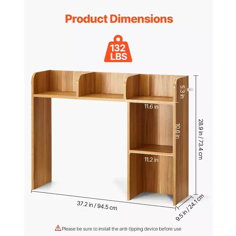 Étagère de bureau, organisateur de rangement de bureau en bois à 2 niveaux, étagère de rangement de bureau en bois de 37,2 x 9,5 x 28,9 cm, marron