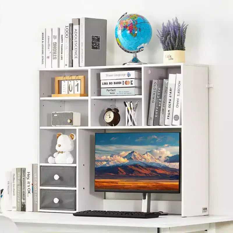 Étagère de bureau 3 niveaux, organisateur de rangement de bureau 37 x 10 x 31,1 cm, étagère de présentation en bois, étagère de rangement de bureau, blanc