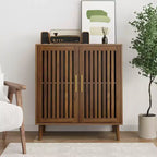 Buffet de salle à manger avec rangement, Buffet de style rustique avec portes persiennes, Meuble de rangement en bois pour bar à café
