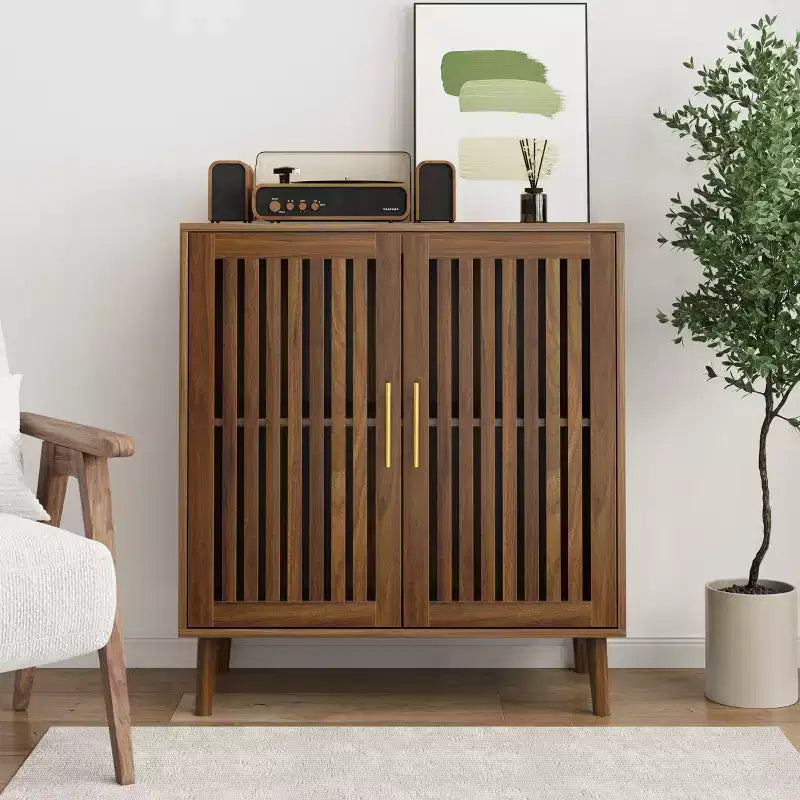 Buffet de salle à manger avec rangement, Buffet de style rustique avec portes persiennes, Meuble de rangement en bois pour bar à café