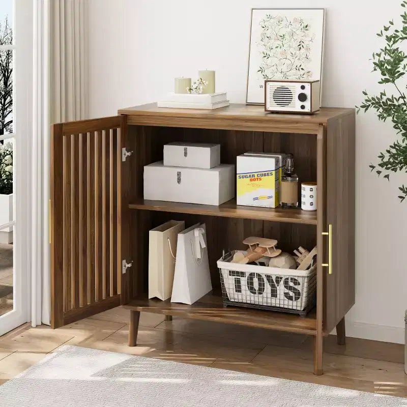 Buffet de salle à manger avec rangement, Buffet de style rustique avec portes persiennes, Meuble de rangement en bois pour bar à café