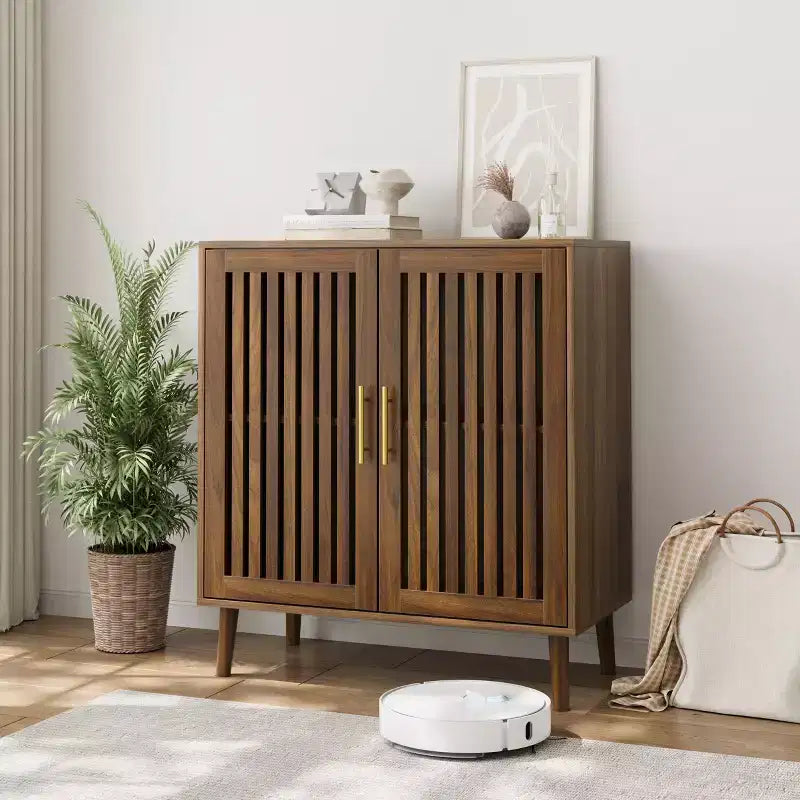 Buffet de salle à manger avec rangement, Buffet de style rustique avec portes persiennes, Meuble de rangement en bois pour bar à café