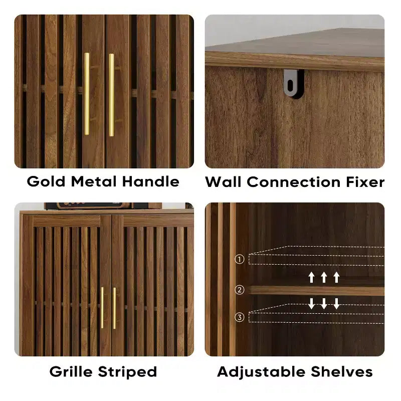 Buffet de salle à manger avec rangement, Buffet de style rustique avec portes persiennes, Meuble de rangement en bois pour bar à café