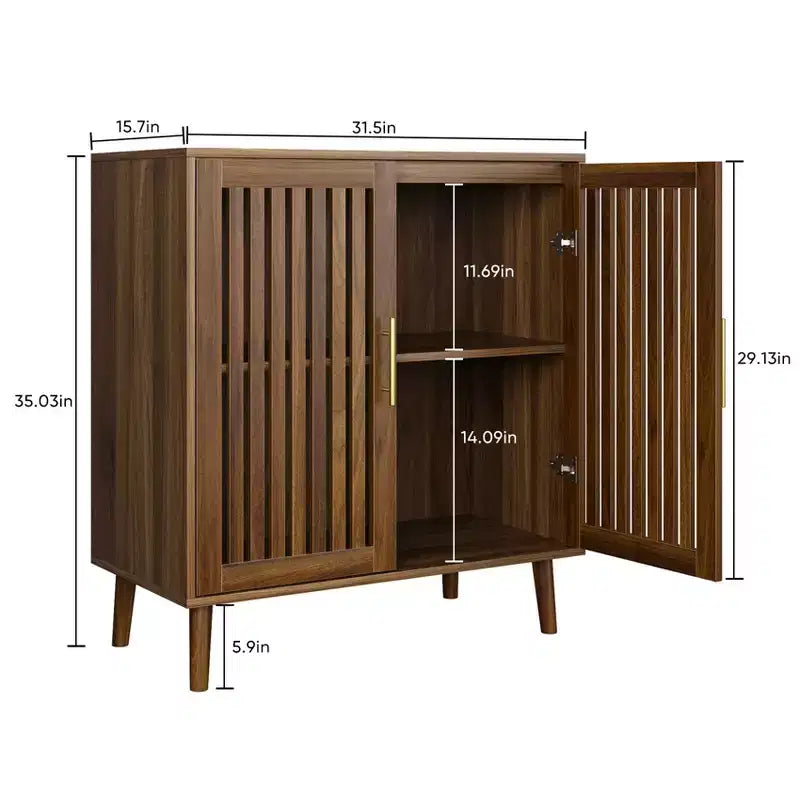 Buffet de salle à manger avec rangement, Buffet de style rustique avec portes persiennes, Meuble de rangement en bois pour bar à café