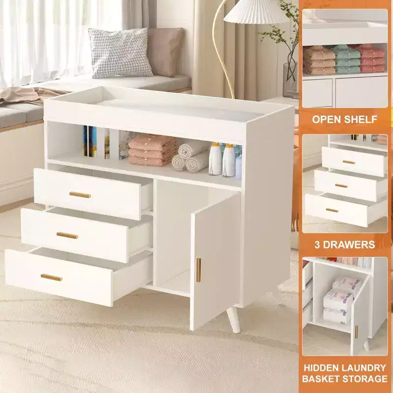 Commode à langer pour bébés, commode à langer 3 tiroirs avec matelas à langer amovible, commode avec plateau à langer, commode pour chambre de bébé