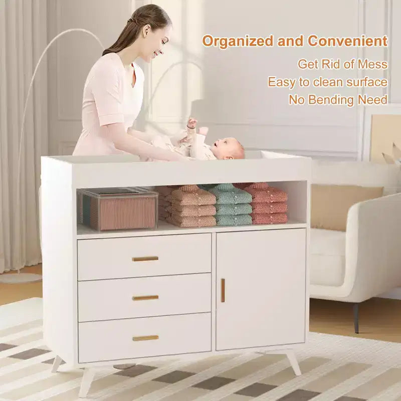 Commode à langer pour bébés, commode à langer 3 tiroirs avec matelas à langer amovible, commode avec plateau à langer, commode pour chambre de bébé