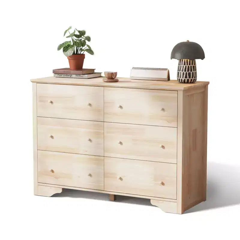 Karl Home 6-Drawer Natural MDF (Medium-Density Fiberboard) 47.24in. W Chest of Drawer