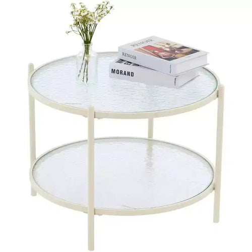 25.6 In. Small Round Coffee Table Water-Wave Glass