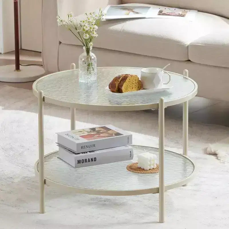 Table basse ronde 25,6 po. en verre ondulé