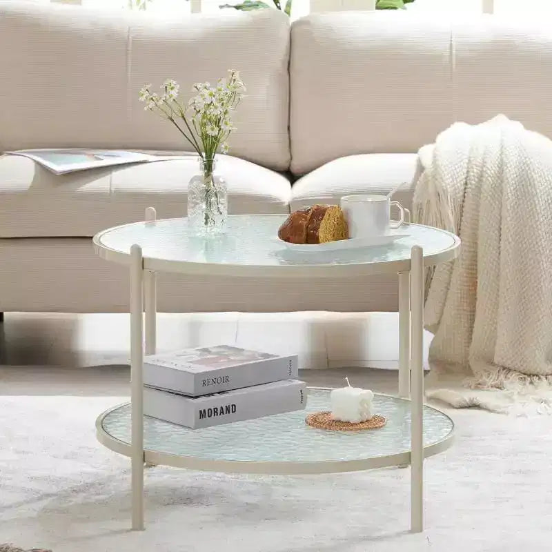 Table basse ronde 25,6 po. en verre ondulé